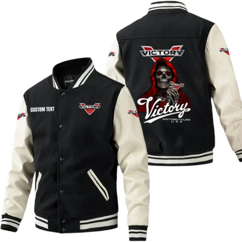 Victory Motorcycles Jacket Men’s Baseball Jacket With PU Leather Sleeve, Custom Name HG270225Y15BJPUCT4VIC