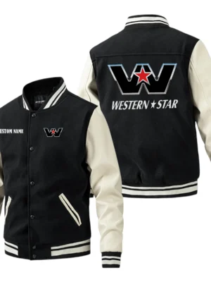 Wester Star Jacket Men’s Baseball Jacket With PU Leather Sleeve, Custom Name HG280225Y15BJPUCT1WES