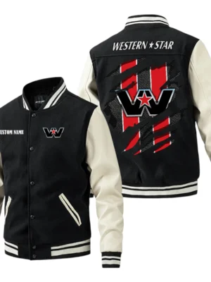 Wester Star Jacket Men’s Baseball Jacket With PU Leather Sleeve, Custom Name HG280225Y15BJPUCT3WES