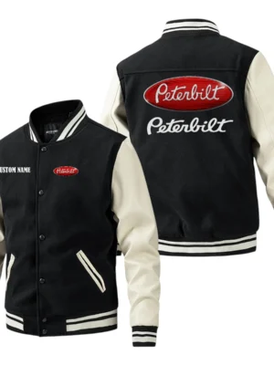 Peterbilt Jacket Men’s Baseball Jacket With PU Leather Sleeve, Custom Name TN220225Y15BJPUCT1PEA