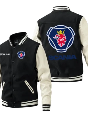 Scania Jacket Men’s Baseball Jacket With PU Leather Sleeve, Custom Name TN220225Y15BJPUCT1SCA
