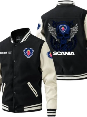 Scania Jacket Men’s Baseball Jacket With PU Leather Sleeve, Custom Name TN220225Y15BJPUCT2SCA
