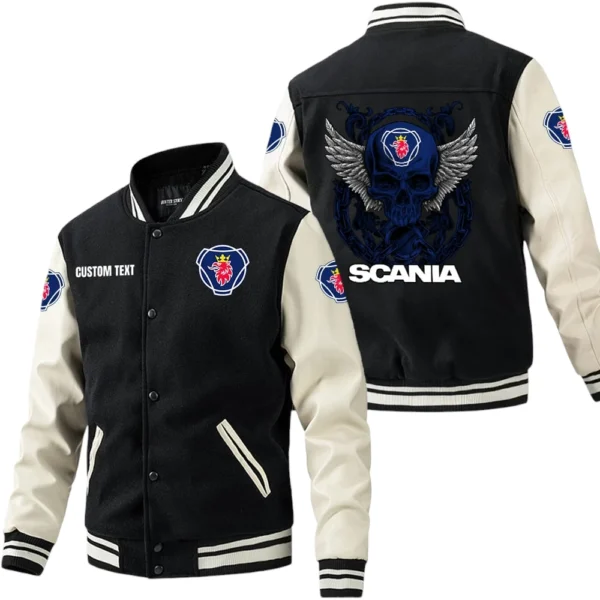 Scania Jacket Men’s Baseball Jacket With PU Leather Sleeve, Custom Name TN220225Y15BJPUCT2SCA
