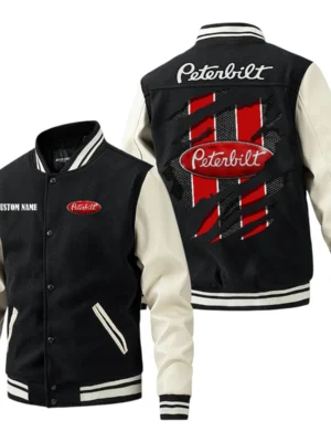 Peterbilt Jacket Men’s Baseball Jacket With PU Leather Sleeve, Custom Name TN220225Y15BJPUCT3PEA