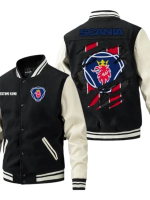 Scania Jacket Men’s Baseball Jacket With PU Leather Sleeve, Custom Name TN220225Y15BJPUCT3SCA
