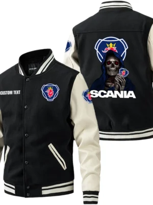 Scania Jacket Men’s Baseball Jacket With PU Leather Sleeve, Custom Name TN220225Y15BJPUCT4SCA