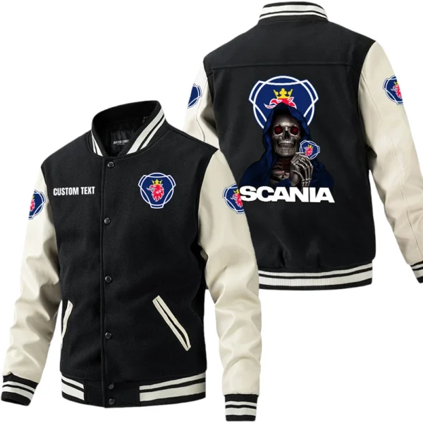 Scania Jacket Men’s Baseball Jacket With PU Leather Sleeve, Custom Name TN220225Y15BJPUCT4SCA