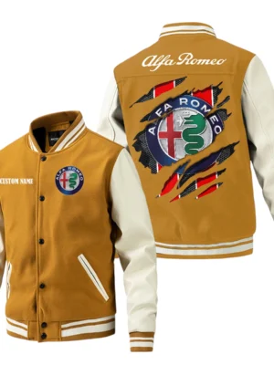 Alfa Romeo Jacket Men’s Baseball Jacket With PU Leather Sleeve, Custom Name HG180225Y15BJPUCT3ALR