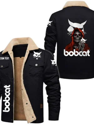 Bobcat Exclusive Logo Fleece-lined Thick Jacket, Fur Lapel Collar Warm Custom Name TN150325Y10FLJCT2BOC