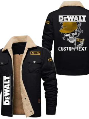 Dewalt Exclusive Logo Fleece-lined Thick Jacket, Fur Lapel Collar Warm Custom Name TN150325Y10FLJCT2DEW