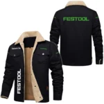 Festool Exclusive Logo Fleece-lined Thick Jacket, Fur Lapel Collar Warm Custom Name TN170325Y10FLJCT1FES