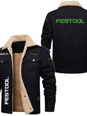 Festool Exclusive Logo Fleece-lined Thick Jacket, Fur Lapel Collar Warm Custom Name TN170325Y10FLJCT1FES