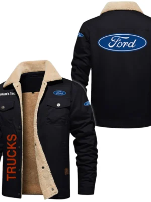 Ford Trucks Exclusive Logo Fleece-lined Thick Jacket, Fur Lapel Collar Warm Custom Name TN170325Y10FLJCT1FOT