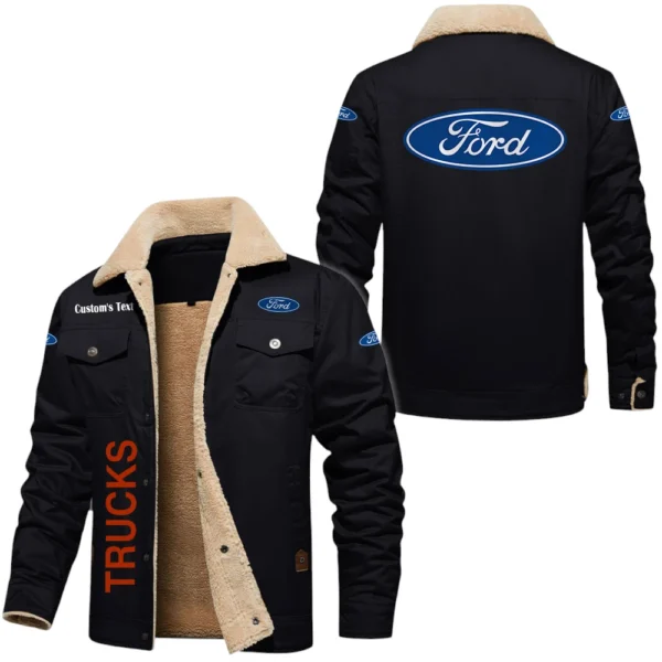 Ford Trucks Exclusive Logo Fleece-lined Thick Jacket, Fur Lapel Collar Warm Custom Name TN170325Y10FLJCT1FOT