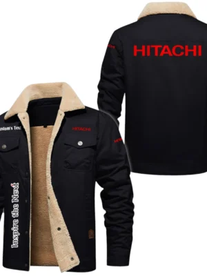 Hitachi Exclusive Logo Fleece-lined Thick Jacket, Fur Lapel Collar Warm Custom Name TN170325Y10FLJCT1HIT