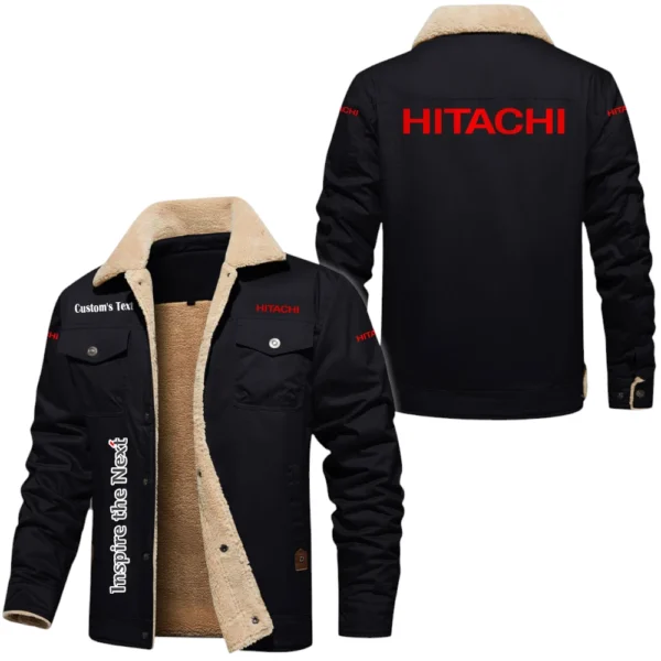 Hitachi Exclusive Logo Fleece-lined Thick Jacket, Fur Lapel Collar Warm Custom Name TN170325Y10FLJCT1HIT