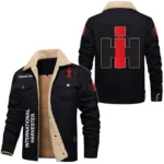 International Harvester Exclusive Logo Fleece-lined Thick Jacket, Fur Lapel Collar Warm Custom Name TN170325Y10FLJCT1IHC