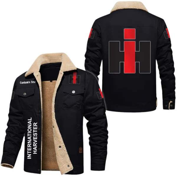 International Harvester Exclusive Logo Fleece-lined Thick Jacket, Fur Lapel Collar Warm Custom Name TN170325Y10FLJCT1IHC