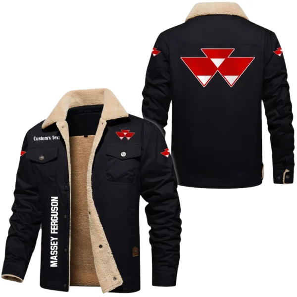 Massey Ferguson Exclusive Logo Fleece-lined Thick Jacket, Fur Lapel Collar Warm Custom Name TN170325Y10FLJCT1MAF