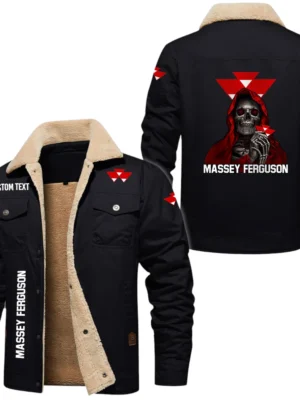 Massey Ferguson Exclusive Logo Fleece-lined Thick Jacket, Fur Lapel Collar Warm Custom Name TN170325Y10FLJCT2MAF