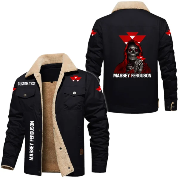 Massey Ferguson Exclusive Logo Fleece-lined Thick Jacket, Fur Lapel Collar Warm Custom Name TN170325Y10FLJCT2MAF