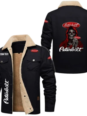 Peterbilt Exclusive Logo Fleece-lined Thick Jacket, Fur Lapel Collar Warm Custom Name TN170325Y10FLJCT2PET
