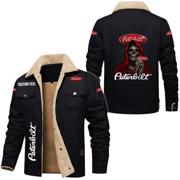 Peterbilt Exclusive Logo Fleece-lined Thick Jacket, Fur Lapel Collar Warm Custom Name TN170325Y10FLJCT2PET
