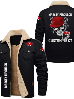 Massey Ferguson Exclusive Logo Fleece-lined Thick Jacket, Fur Lapel Collar Warm Custom Name TN170325Y10FLJCT3MAF