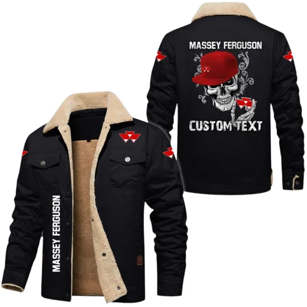 Massey Ferguson Exclusive Logo Fleece-lined Thick Jacket, Fur Lapel Collar Warm Custom Name TN170325Y10FLJCT3MAF