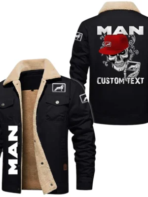 Man Trucks Exclusive Logo Fleece-lined Thick Jacket, Fur Lapel Collar Warm Custom Name TN170325Y10FLJCT3MAN