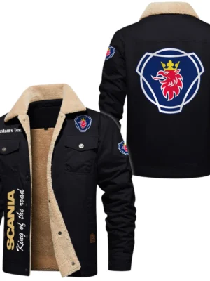 Scania Exclusive Logo Fleece-lined Thick Jacket, Fur Lapel Collar Warm Custom Name TN170325Y10FLJCT3SCA