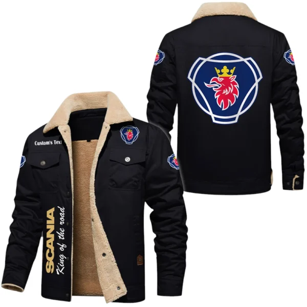 Scania Exclusive Logo Fleece-lined Thick Jacket, Fur Lapel Collar Warm Custom Name TN170325Y10FLJCT3SCA