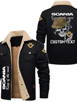 Scania V8 Exclusive Logo Fleece-lined Thick Jacket, Fur Lapel Collar Warm Custom Name TN170325Y10FLJCT4SCA