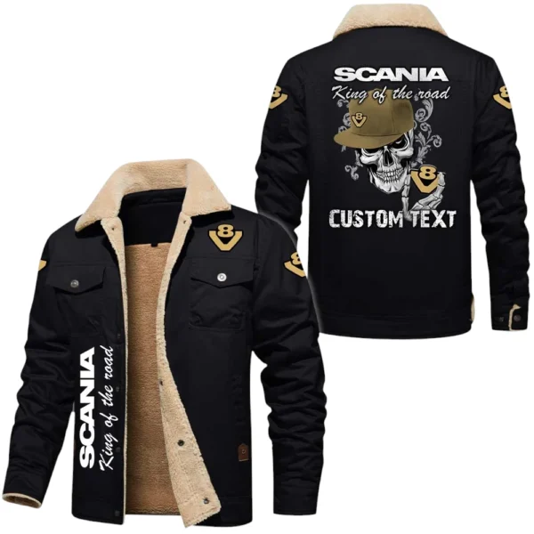 Scania V8 Exclusive Logo Fleece-lined Thick Jacket, Fur Lapel Collar Warm Custom Name TN170325Y10FLJCT4SCA