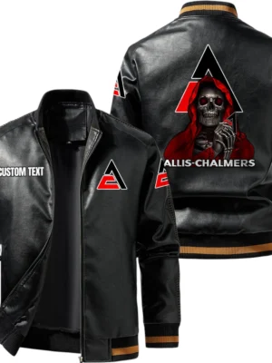 Vintage Allis Chalmers Exclusive Logo Leather Jacket, Classic Ribbed Collar Striped Cuffs, Custom Name TN160325Y12LJ93CT1ALC