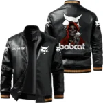 Vintage Bobcat Exclusive Logo Leather Jacket, Classic Ribbed Collar Striped Cuffs, Custom Name TN160325Y12LJ93CT1BOC