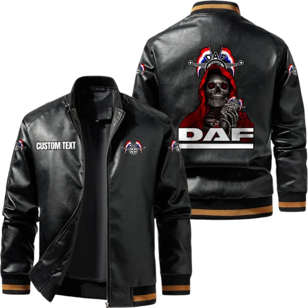 Vintage DAF Exclusive Logo Leather Jacket, Classic Ribbed Collar Striped Cuffs, Custom Name TN160325Y12LJ93CT1DAF