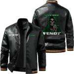 Vintage Fendt Exclusive Logo Leather Jacket, Classic Ribbed Collar Striped Cuffs, Custom Name TN160325Y12LJ93CT1FEN