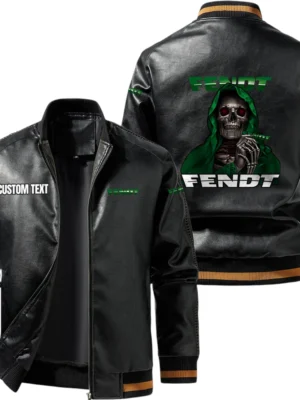 Vintage Fendt Exclusive Logo Leather Jacket, Classic Ribbed Collar Striped Cuffs, Custom Name TN160325Y12LJ93CT1FEN