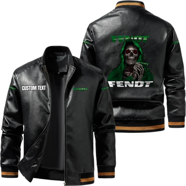 Vintage Fendt Exclusive Logo Leather Jacket, Classic Ribbed Collar Striped Cuffs, Custom Name TN160325Y12LJ93CT1FEN