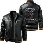 Vintage Freightliner Exclusive Logo Leather Jacket, Classic Ribbed Collar Striped Cuffs, Custom Name TN160325Y12LJ93CT1FRE