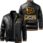 Vintage JCB Exclusive Logo Leather Jacket, Classic Ribbed Collar Striped Cuffs, Custom Name TN160325Y12LJ93CT1JCB