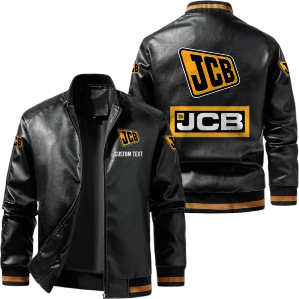 Vintage JCB Exclusive Logo Leather Jacket, Classic Ribbed Collar Striped Cuffs, Custom Name TN160325Y12LJ93CT1JCB