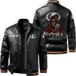 Vintage Kubota Exclusive Logo Leather Jacket, Classic Ribbed Collar Striped Cuffs, Custom Name TN160325Y12LJ93CT1KUB