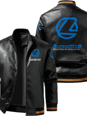 Vintage Landini Exclusive Logo Leather Jacket, Classic Ribbed Collar Striped Cuffs, Custom Name TN160325Y12LJ93CT1LAN