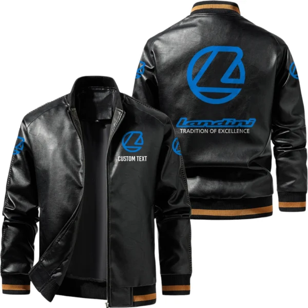 Vintage Landini Exclusive Logo Leather Jacket, Classic Ribbed Collar Striped Cuffs, Custom Name TN160325Y12LJ93CT1LAN
