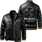 Vintage MAN Trucks Exclusive Logo Leather Jacket, Classic Ribbed Collar Striped Cuffs, Custom Name TN160325Y12LJ93CT1MAN