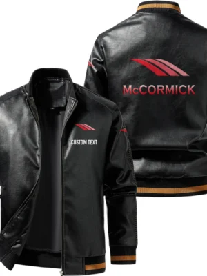 Vintage McCormick Exclusive Logo Leather Jacket, Classic Ribbed Collar Striped Cuffs, Custom Name TN160325Y12LJ93CT1MCC