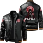 Vintage Tatra Exclusive Logo Leather Jacket, Classic Ribbed Collar Striped Cuffs, Custom Name TN160325Y12LJ93CT1TAT