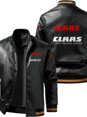 Vintage CLAAS Exclusive Logo Leather Jacket, Classic Ribbed Collar Striped Cuffs, Custom Name TN160325Y12LJ93CT2CLA